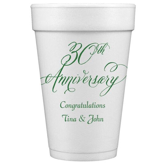 Elegant 30th Anniversary Styrofoam Cups