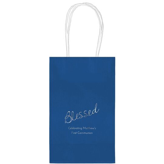 Expressive Script Blessed Medium Twisted Handled Bags