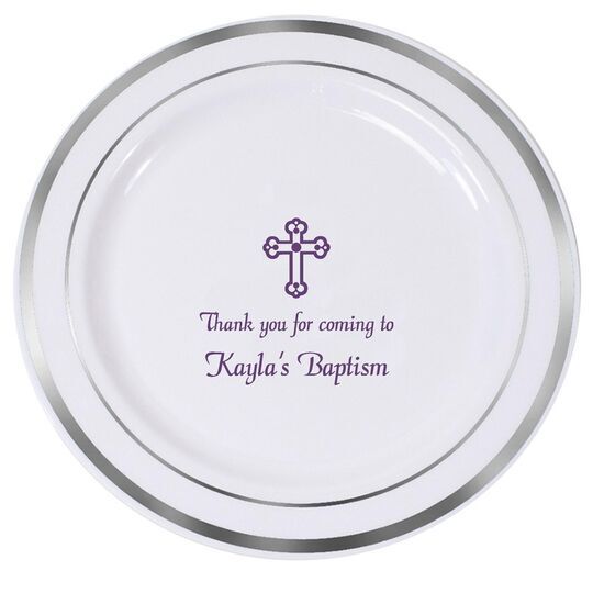 Ornate Cross Premium Banded Plastic Plates