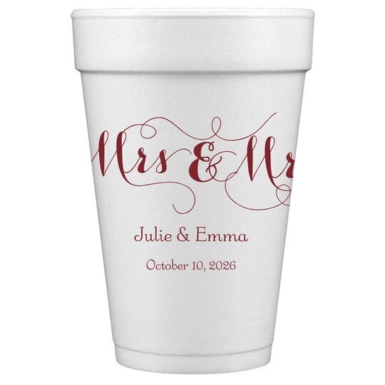 Scroll Mrs & Mrs Styrofoam Cups