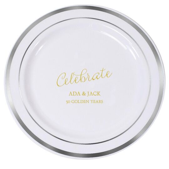 Expressive Script Celebrate Premium Banded Plastic Plates