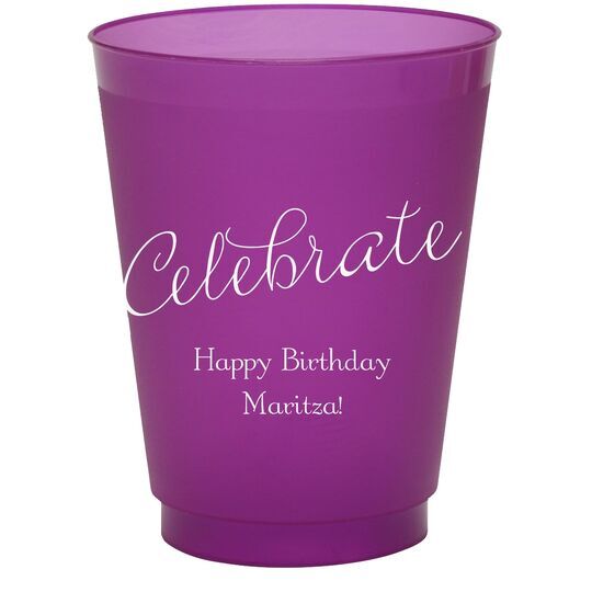 Expressive Script Celebrate Colored Shatterproof Cups