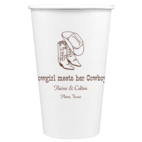 Western Boots & Cowboy Hat Paper Coffee Cups