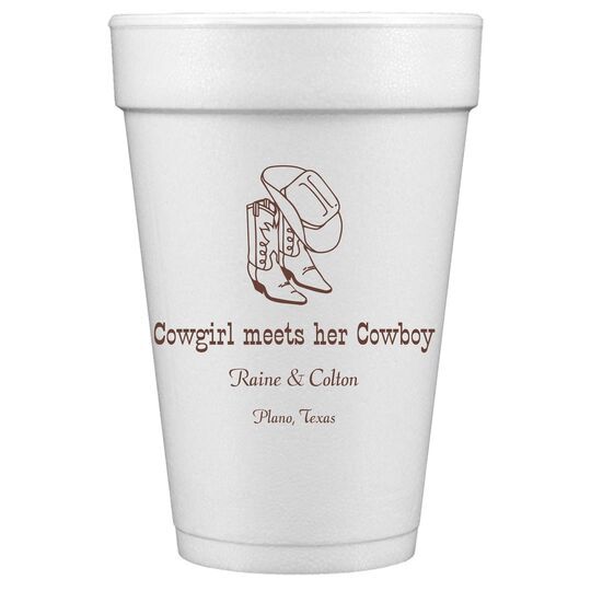 Western Boots & Cowboy Hat Styrofoam Cups