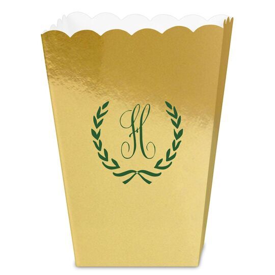 Laurel Wreath with Initial Mini Popcorn Boxes