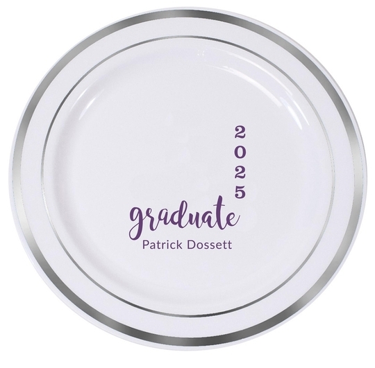 Graduate and Year Graduation Premium Banded Plastic Plates