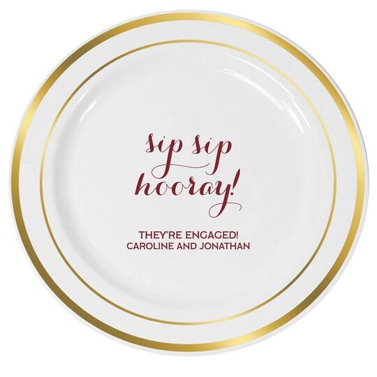 Elegant Sip Sip Hooray Premium Banded Plastic Plates