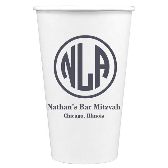 Framed Rounded Monogram with Text Paper Coffee Cups