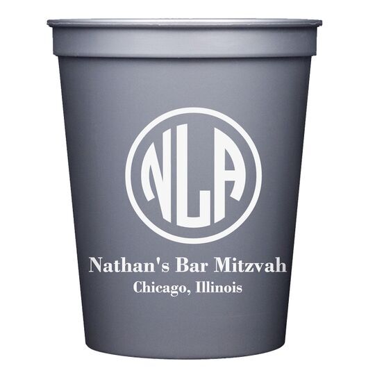 Framed Rounded Monogram with Text Stadium Cups