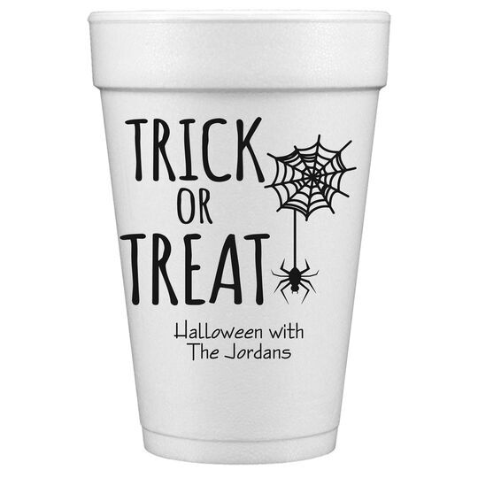 Purple Trick or Treat Halloween Party Cups - Styrofoam Halloween Cups