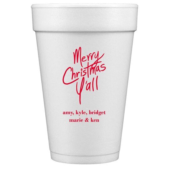 Merry Christmas Y'all Foam Cups