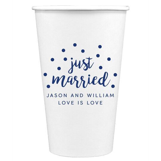 Confetti Dots Just Married Paper Coffee Cups