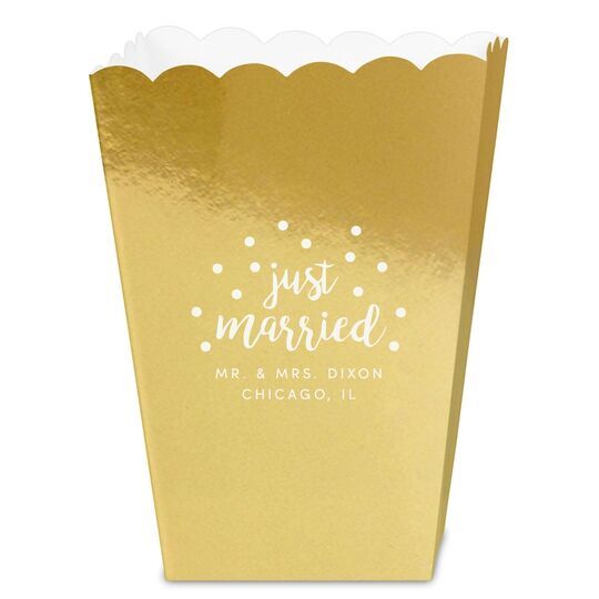 Confetti Dots Just Married Mini Popcorn Boxes