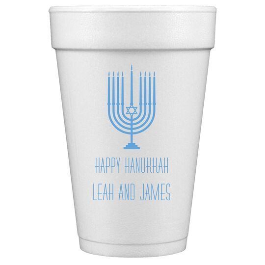 Happy Hanukkah Menorah Styrofoam Cups