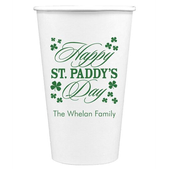 Happy St. Paddy's Day Clover Paper Coffee Cups