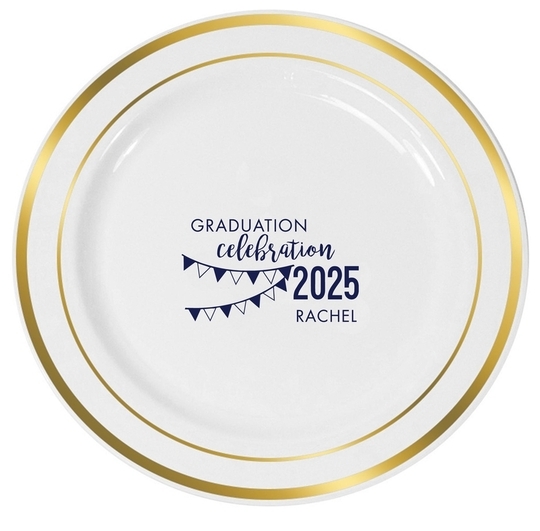 Celebration Pennants Graduation Premium Banded Plastic Plates