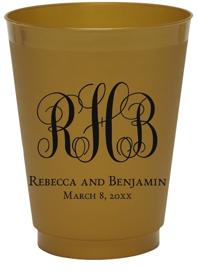 Fancy Script Monogram with Text Colored Shatterproof Cups