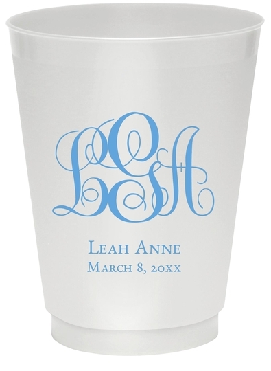 Fancy Script Monogram with Text Colored Shatterproof Cups