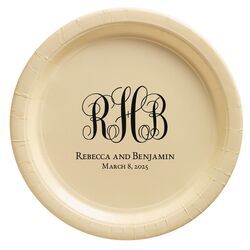 Fancy Script Monogram with Text Paper Plates