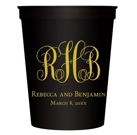 Fancy Script Monogram with Text Stadium Cups