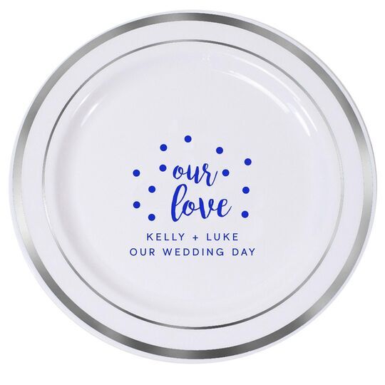 Confetti Dots Our Love Premium Banded Plastic Plates