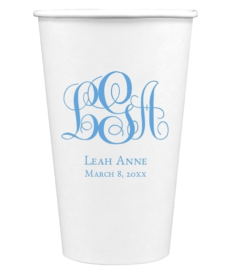 Fancy Script Monogram with Text Paper Coffee Cups