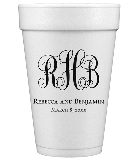 Fancy Script Monogram with Text Styrofoam Cups