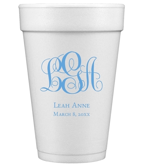 Fancy Script Monogram with Text Styrofoam Cups