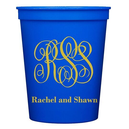 Large Script Monogram with Text Stadium Cups