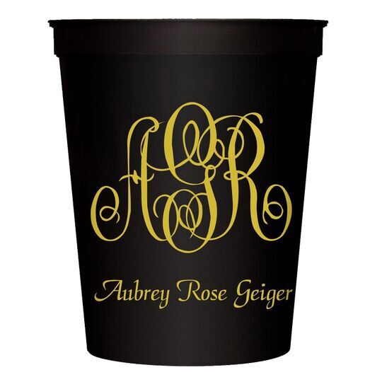 Large Script Monogram with Text Stadium Cups