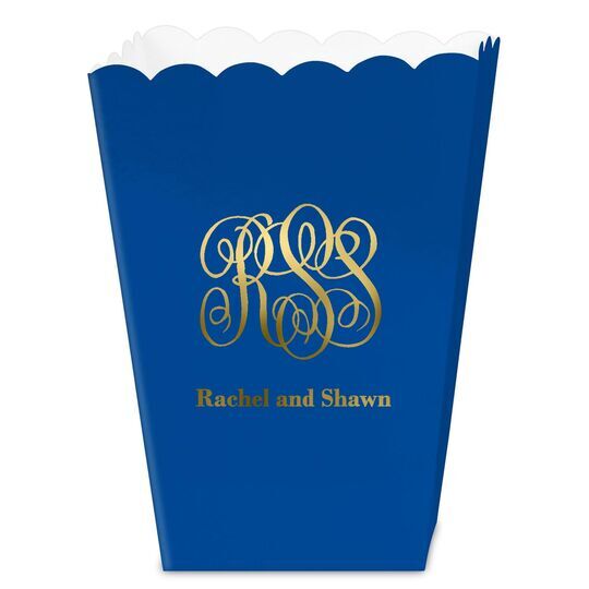 Large Script Monogram with Text Mini Popcorn Boxes