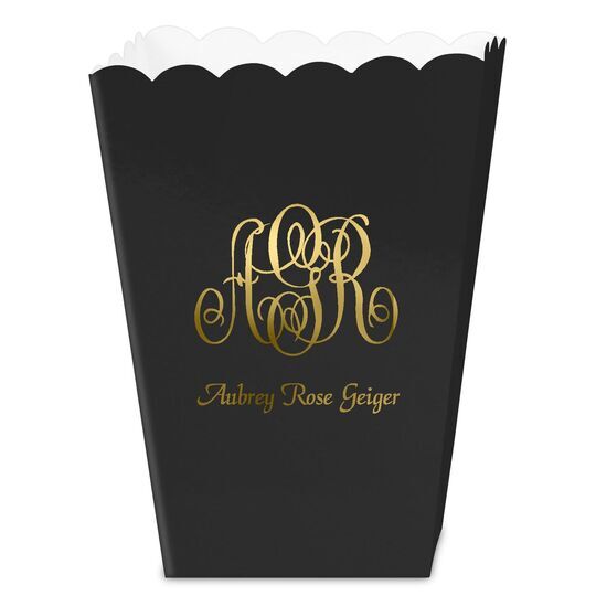 Large Script Monogram with Text Mini Popcorn Boxes