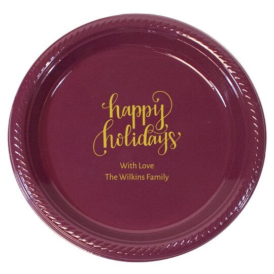 Hand Lettered Happy Holidays Plastic Plates