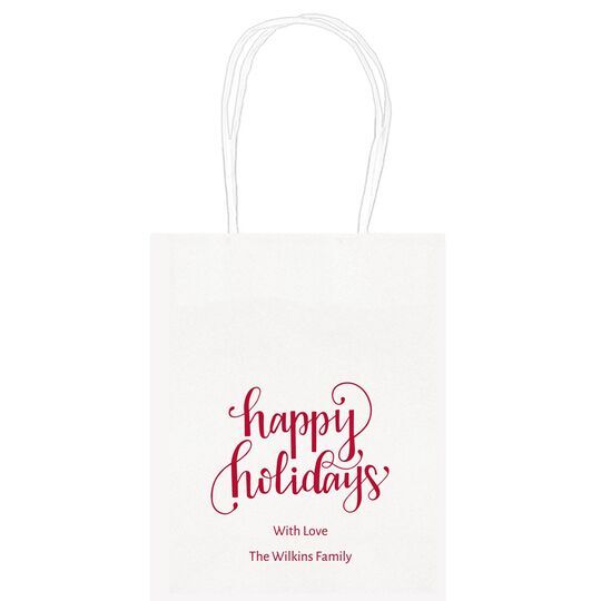 Hand Lettered Happy Holidays Mini Twisted Handled Bags