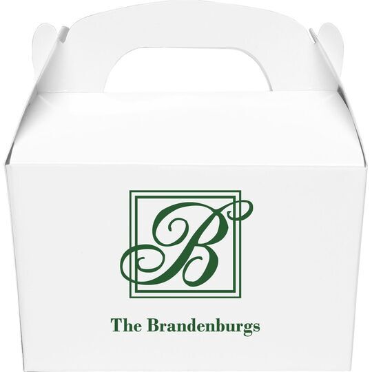 Framed Initial Plus Text Gable Favor Boxes