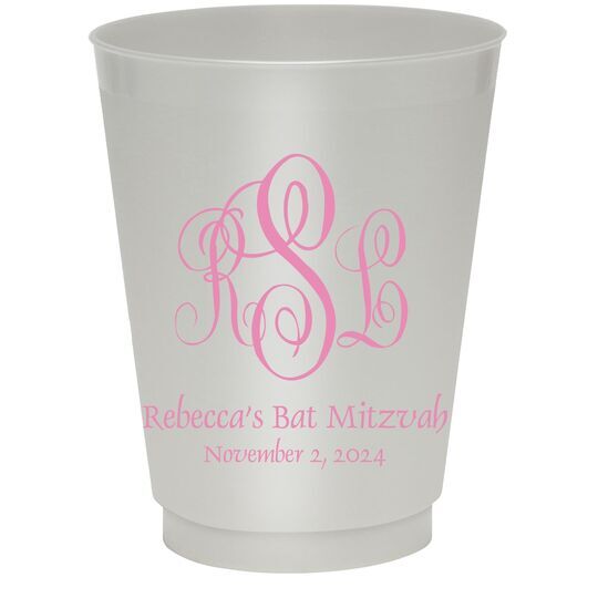 Script Monogram with Small Initials plus Text Colored Shatterproof Cups