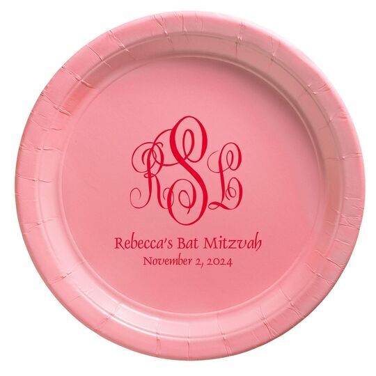 Script Monogram with Small Initials plus Text Paper Plates