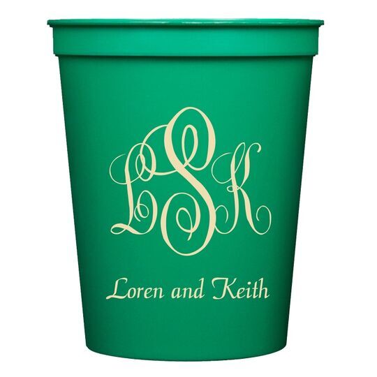 Script Monogram with Small Initials plus Text Stadium Cups