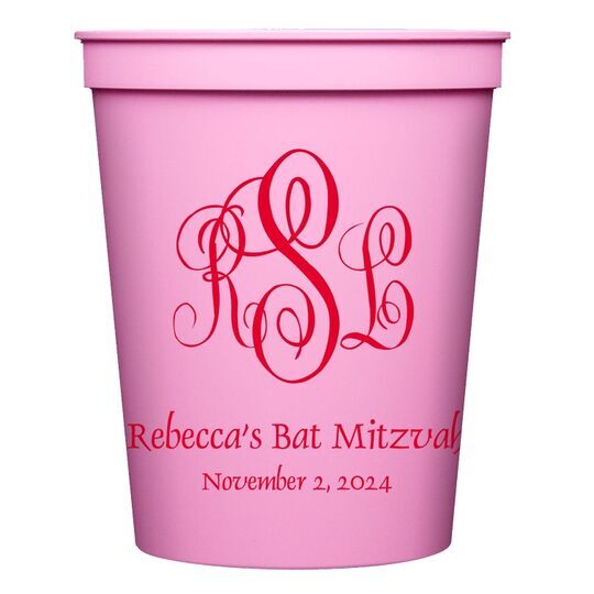 Script Monogram with Small Initials plus Text Stadium Cups