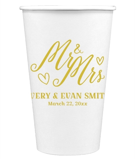 Mr. and Mrs. Hearts Paper Coffee Cups