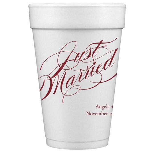 Romantic Just Married Styrofoam Cups