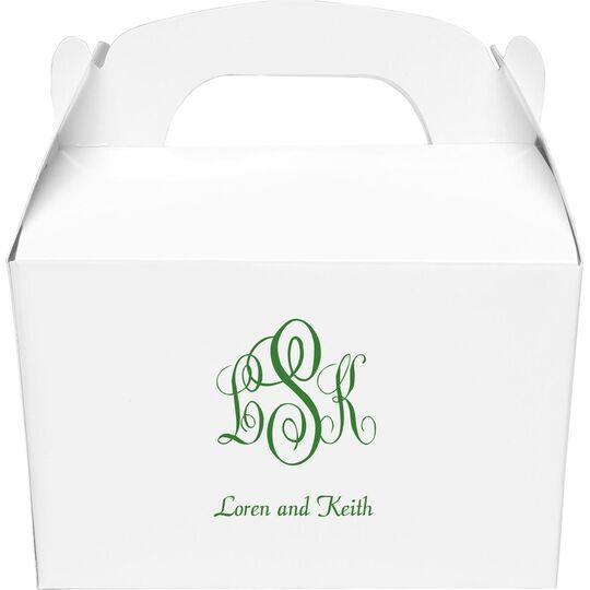 Script Monogram with Small Initials plus Text Gable Favor Boxes