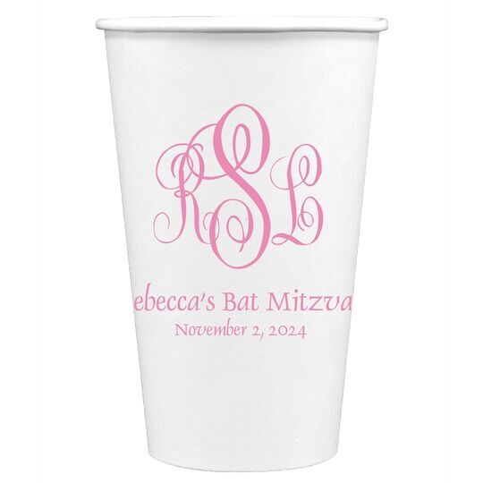 Script Monogram with Small Initials plus Text Paper Coffee Cups