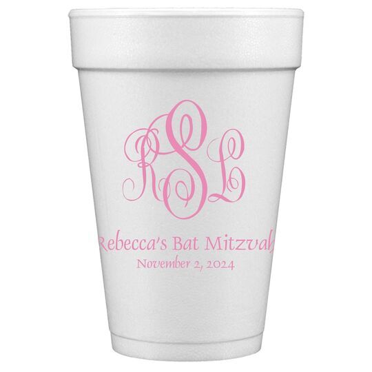 Script Monogram with Small Initials plus Text Styrofoam Cups