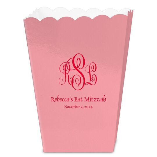 Script Monogram with Small Initials plus Text Mini Popcorn Boxes