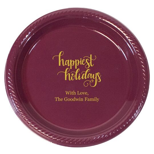 Hand Lettered Happiest Holidays Plastic Plates
