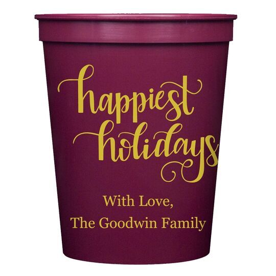 Hand Lettered Happiest Holidays Stadium Cups