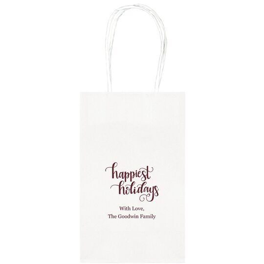 Hand Lettered Happiest Holidays Medium Twisted Handled Bags