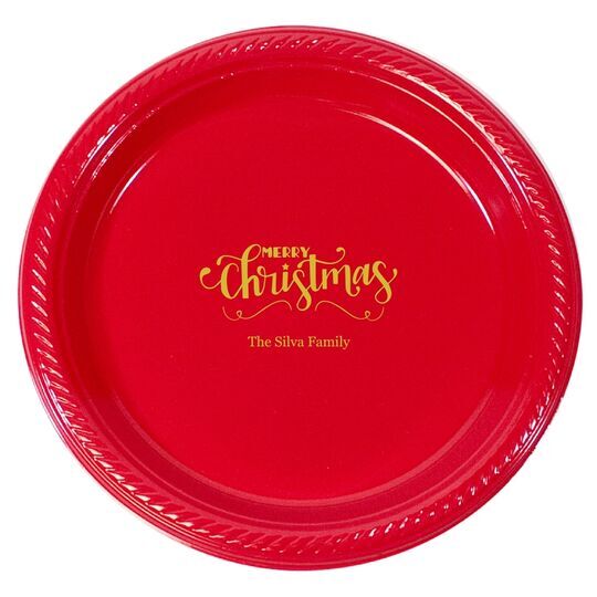 Hand Lettered Merry Christmas Scroll Plastic Plates