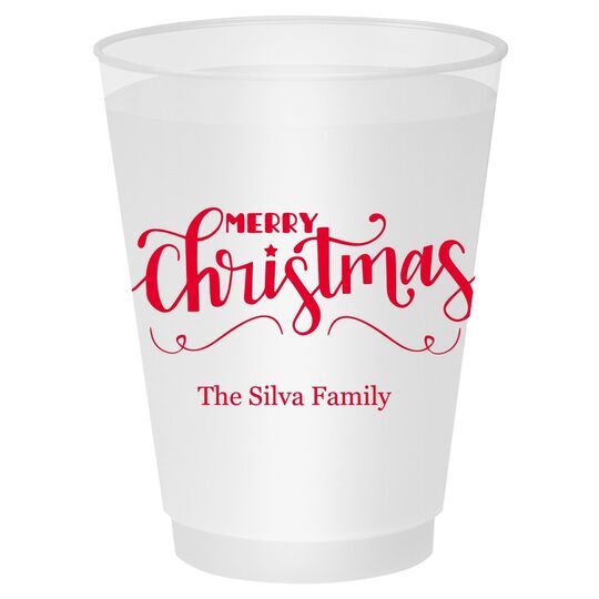 Hand Lettered Merry Christmas Scroll Clear Plastic Cups